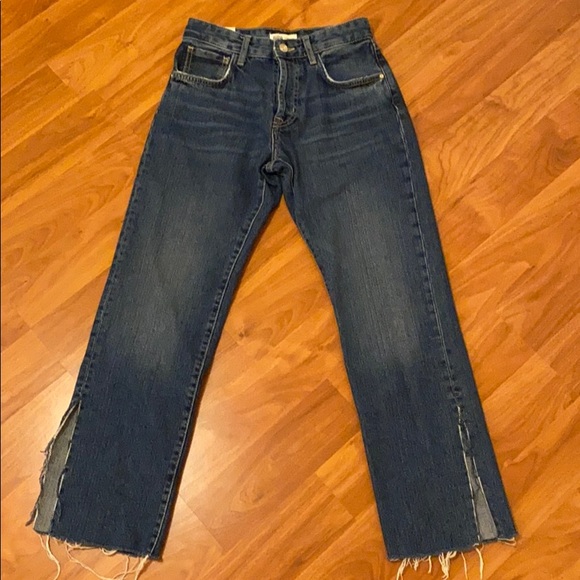 Zara Straight Leg High-Rise Slit Leg Jeans - Picture 3 of 14